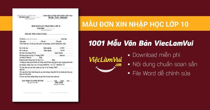 Mẫu đơn xin nhập học lớp 10
