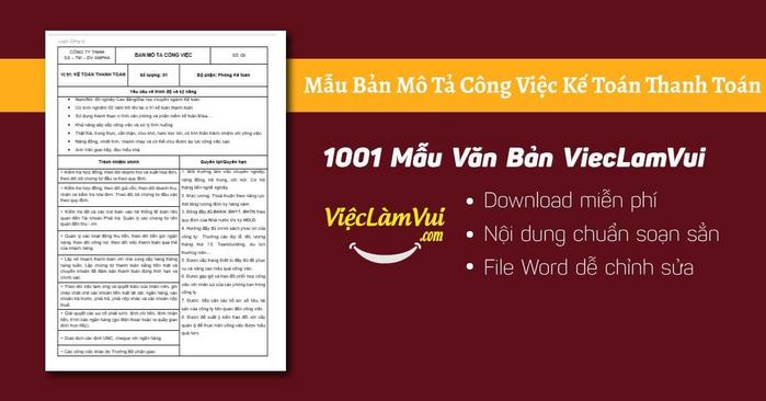 Mẫu bản mô tả công việc kế toán thanh toán