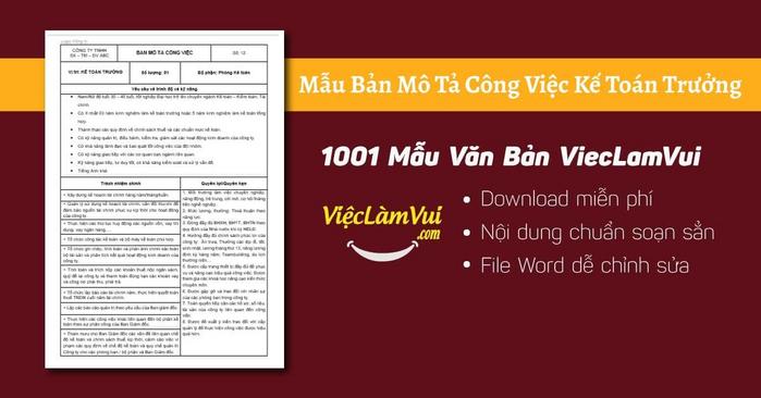 Mẫu bản mô tả công việc kế toán trưởng