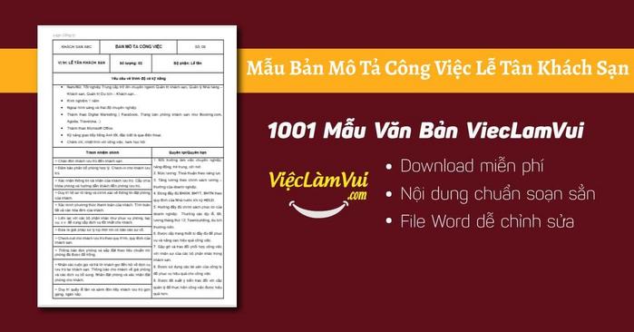 Mẫu bản mô tả công việc lễ tân khách sạn