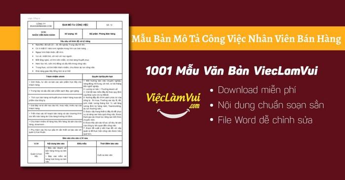 Mẫu bảng mô tả công việc nhân viên bán hàng