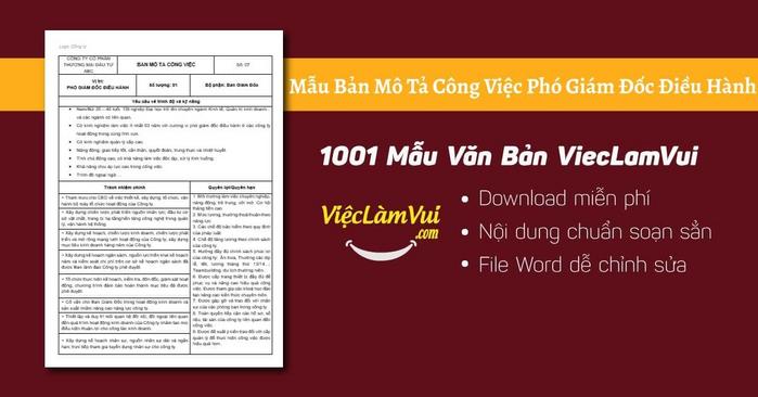 Mẫu bản mô tả công việc phó giám đốc điều hành