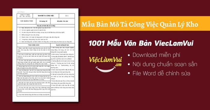 Mẫu bản mô tả công việc quản lý kho
