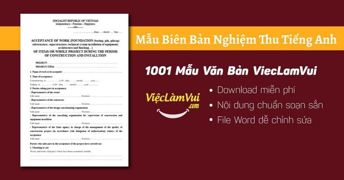 Mẫu biên bản nghiệm thu tiếng Anh chi tiết nhất
