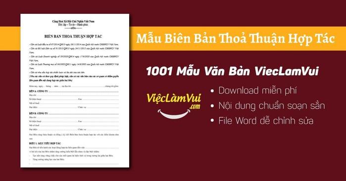 Mẫu biên bản thoả thuận hợp tác chuẩn