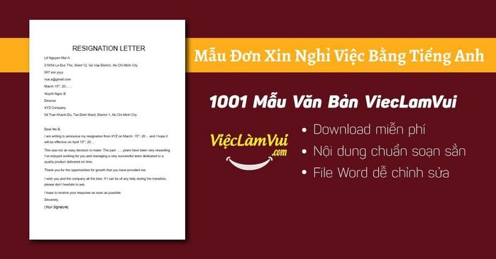 Mẫu đơn xin nghỉ việc bằng tiếng Anh