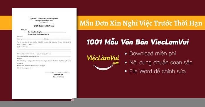Mẫu đơn xin nghỉ việc trước thời hạn