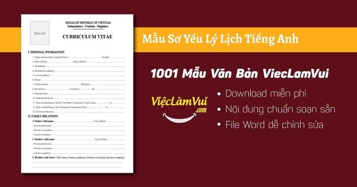 Mẫu sơ yếu lý lịch tiếng Anh